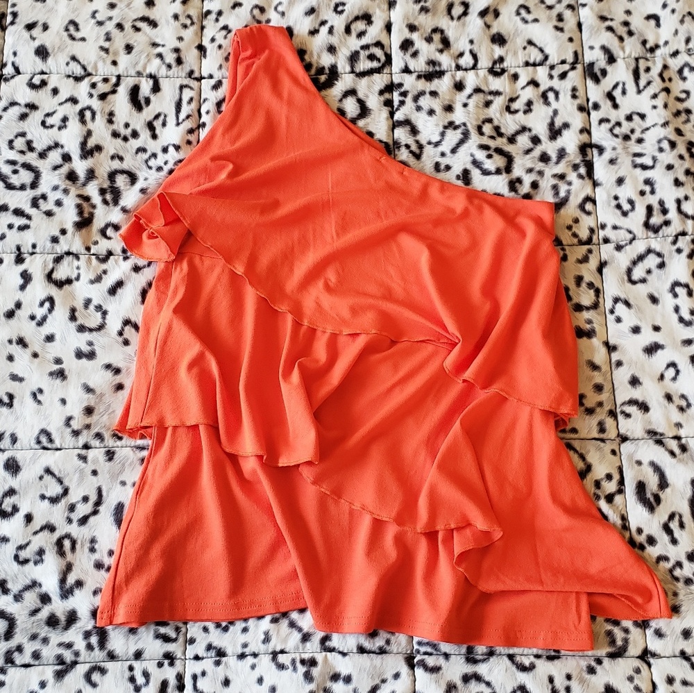 ASOS Orange One-Shoulder Ruffle Top Sz 6 - Picture 2 of 7